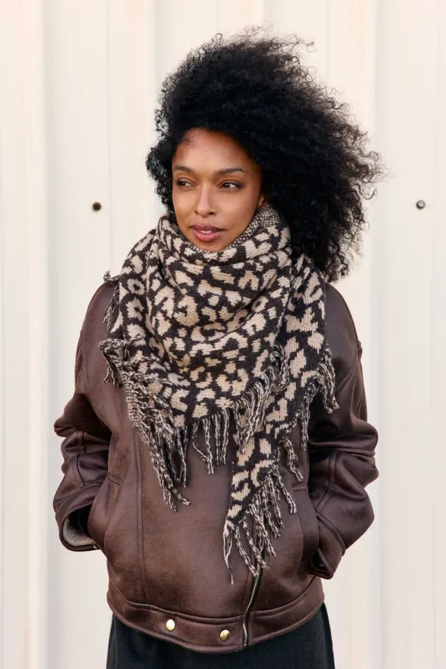 La Petite Etoile Audrey sjaal luipaard bruin beige driehoek