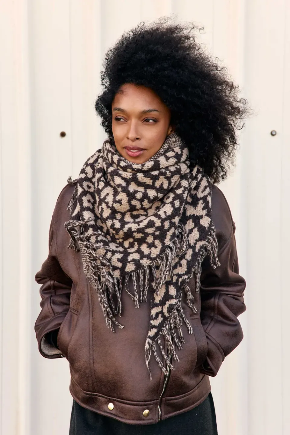 La Petite Etoile Audrey sjaal luipaard bruin beige driehoek