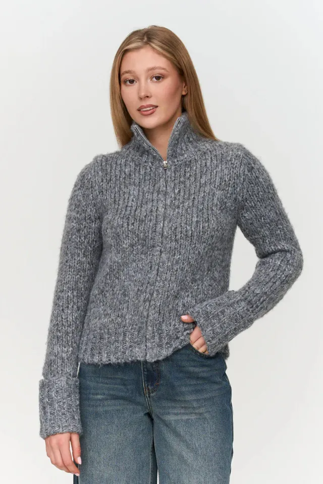 Amiek 24C Knitted Vest grijs gemelleerd vest met rits 36 38