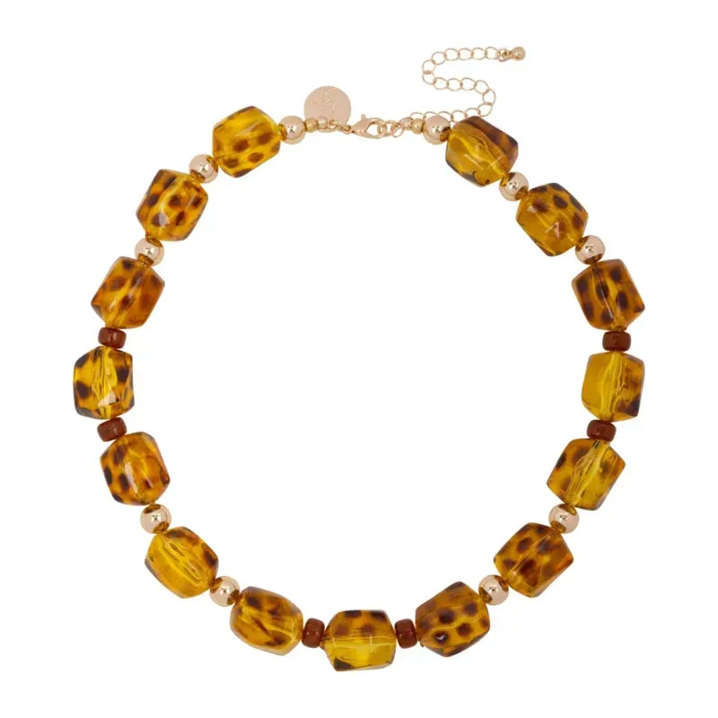 Amiek Charlotte ketting amber bruin met goud