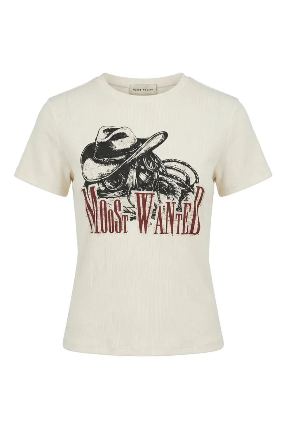 Moost Kyra Rib T-shirt off white western print katoen