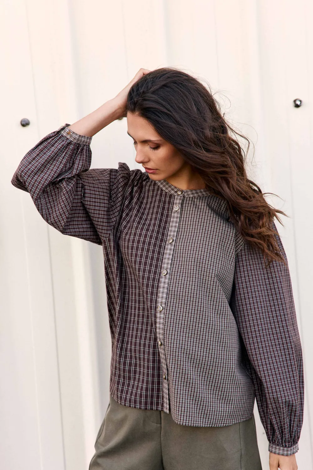 La Petite Etoile Bexia blouse ruitjes bruin patchwork