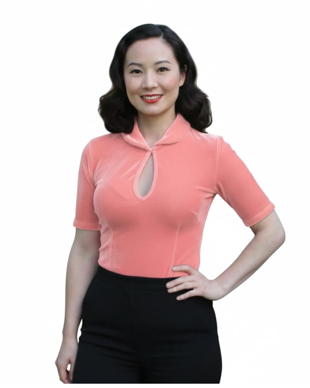 Tatyana Keynote vintage blouse velvet roze stretch