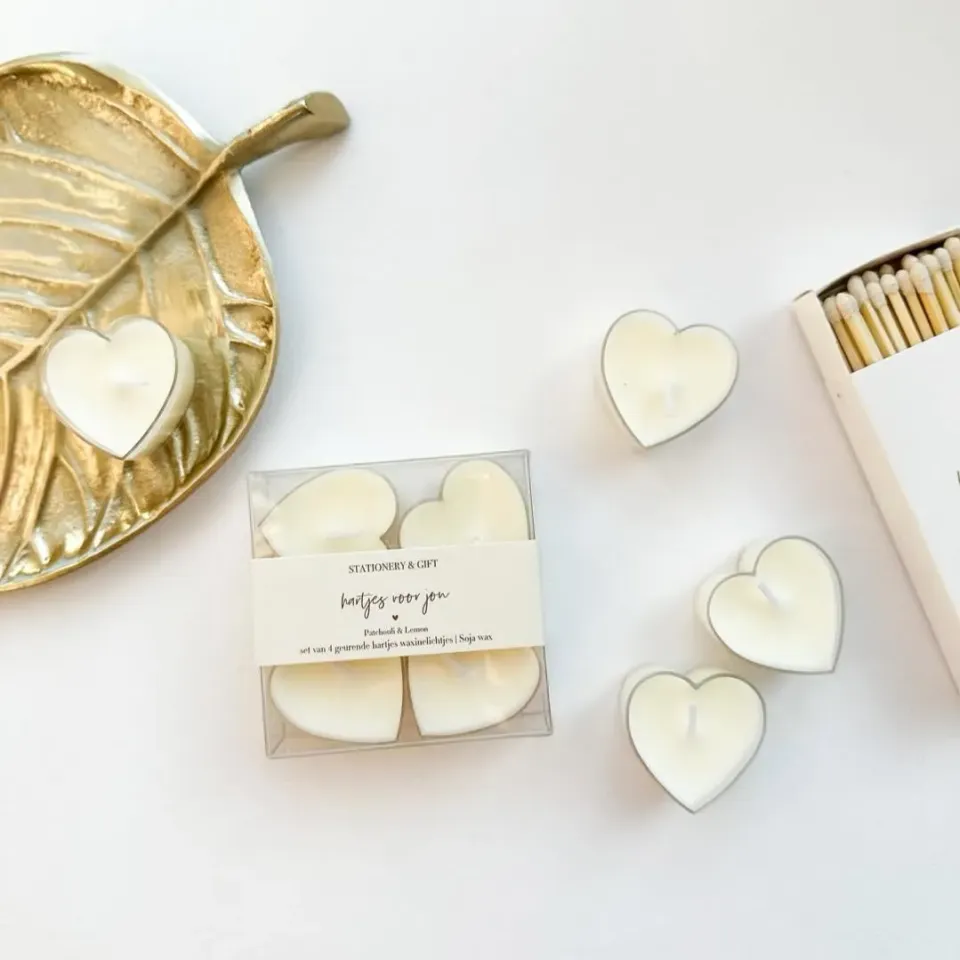 Amiek Hartjes Voor Jou waxinelichtjes crème sojawax