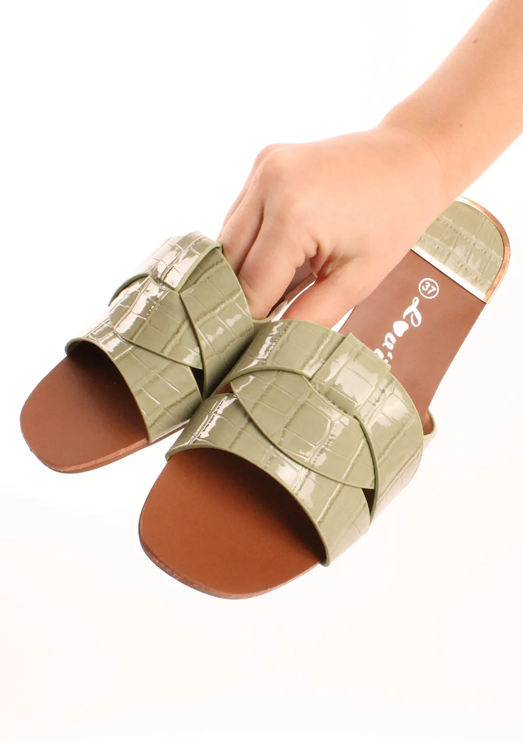 LOVEDRUNKY Croco slippers groen brede band