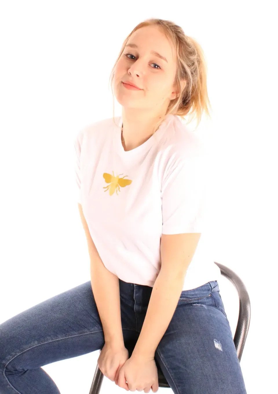 LOVEDRUNKY Bee T-shirt wit met gouden bij