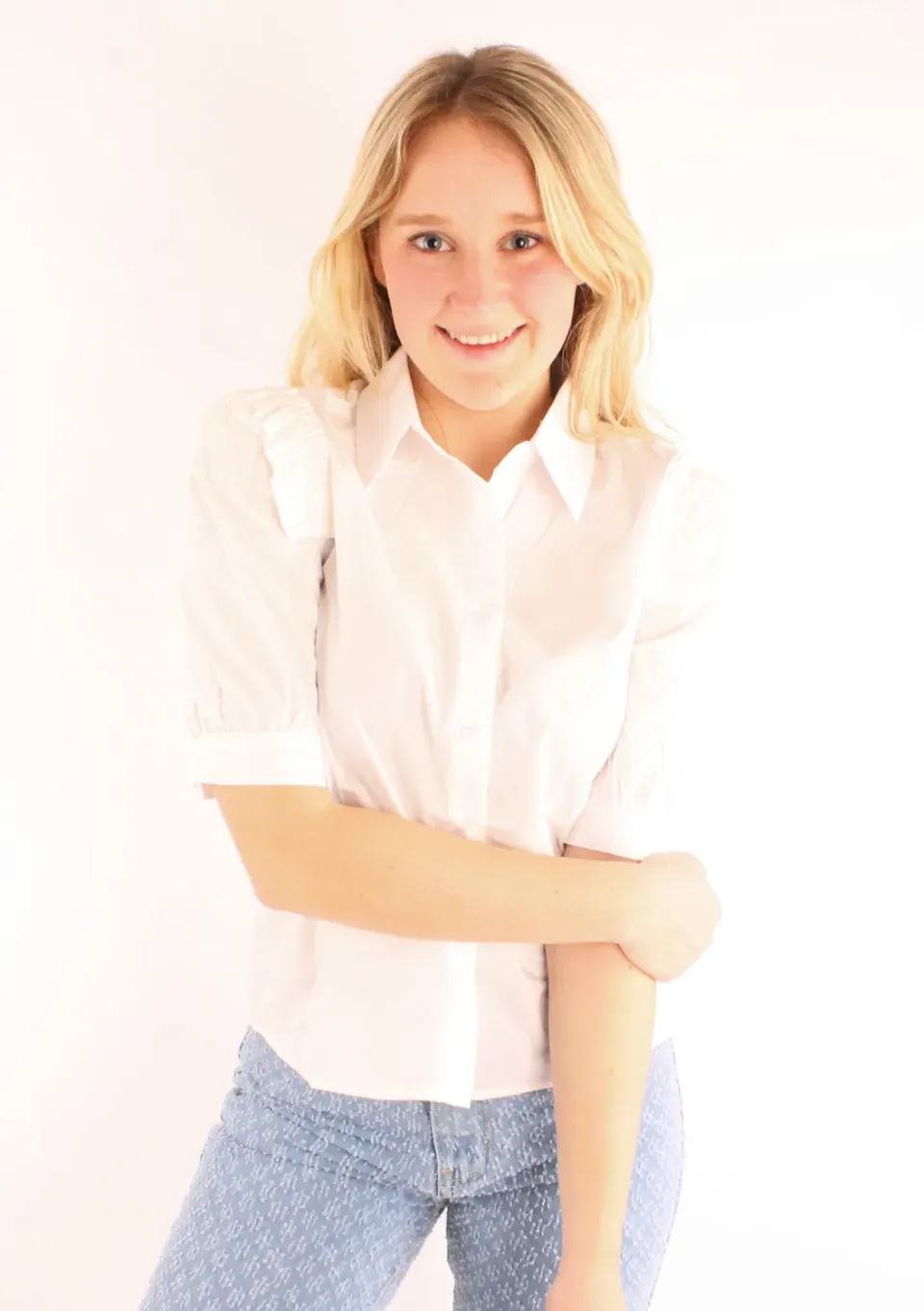 LOVEDRUNKY Ruches blouse wit korte mouw
