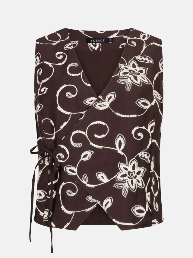 Amiek Inge gilet donkerbruin overslag V-hals