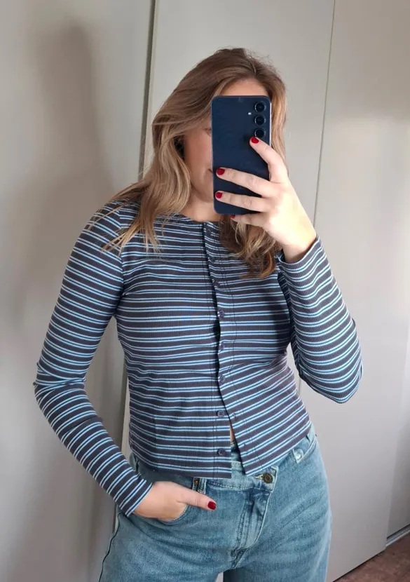 LOVEDRUNKY Top Gestreept longsleeve blauw knoopsluiting