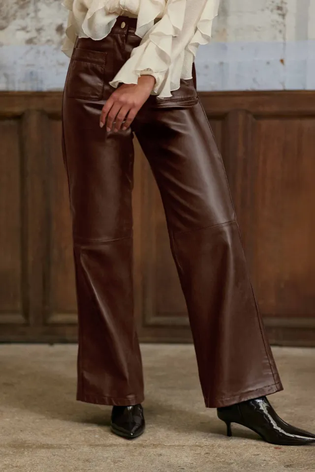 La Petite Etoile Atlanty leren broek wijd bruin