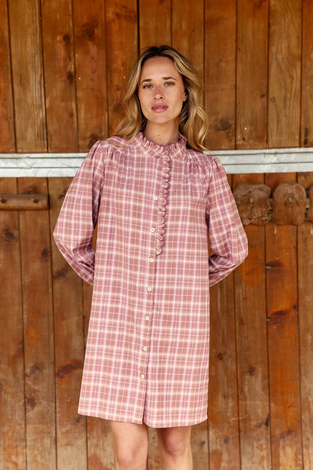 La Petite Etoile Raquel jurk roze ruitjes korte mouw