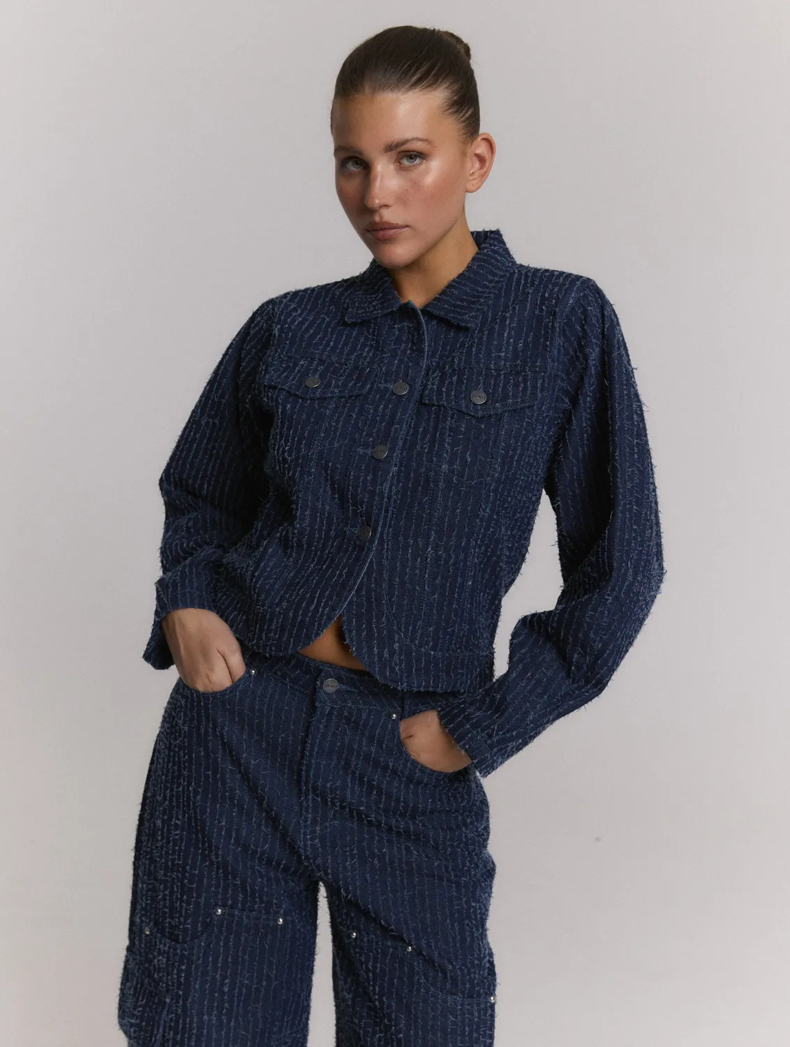 Amiek Ayla spijkerjas blue denim ballonmouw