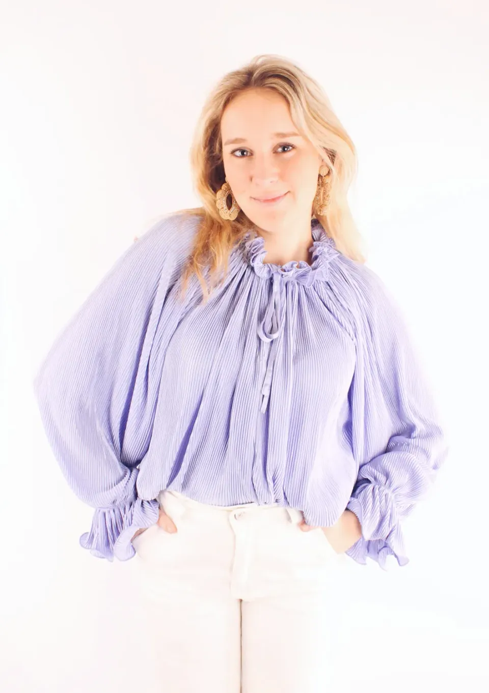 LOVEDRUNKY Plissé blouse lila ruffle loose fit