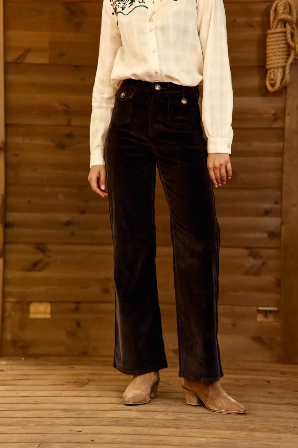 La Petite Etoile Peyton broek flare bruin ribfluweel