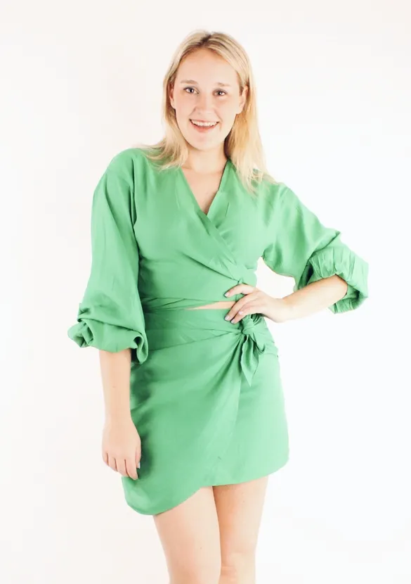 LOVEDRUNKY Wrap rok groen strik omslag zomer