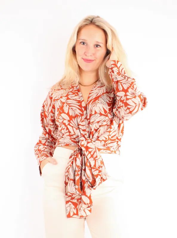 LOVEDRUNKY Wikkel Blouse blad print brique