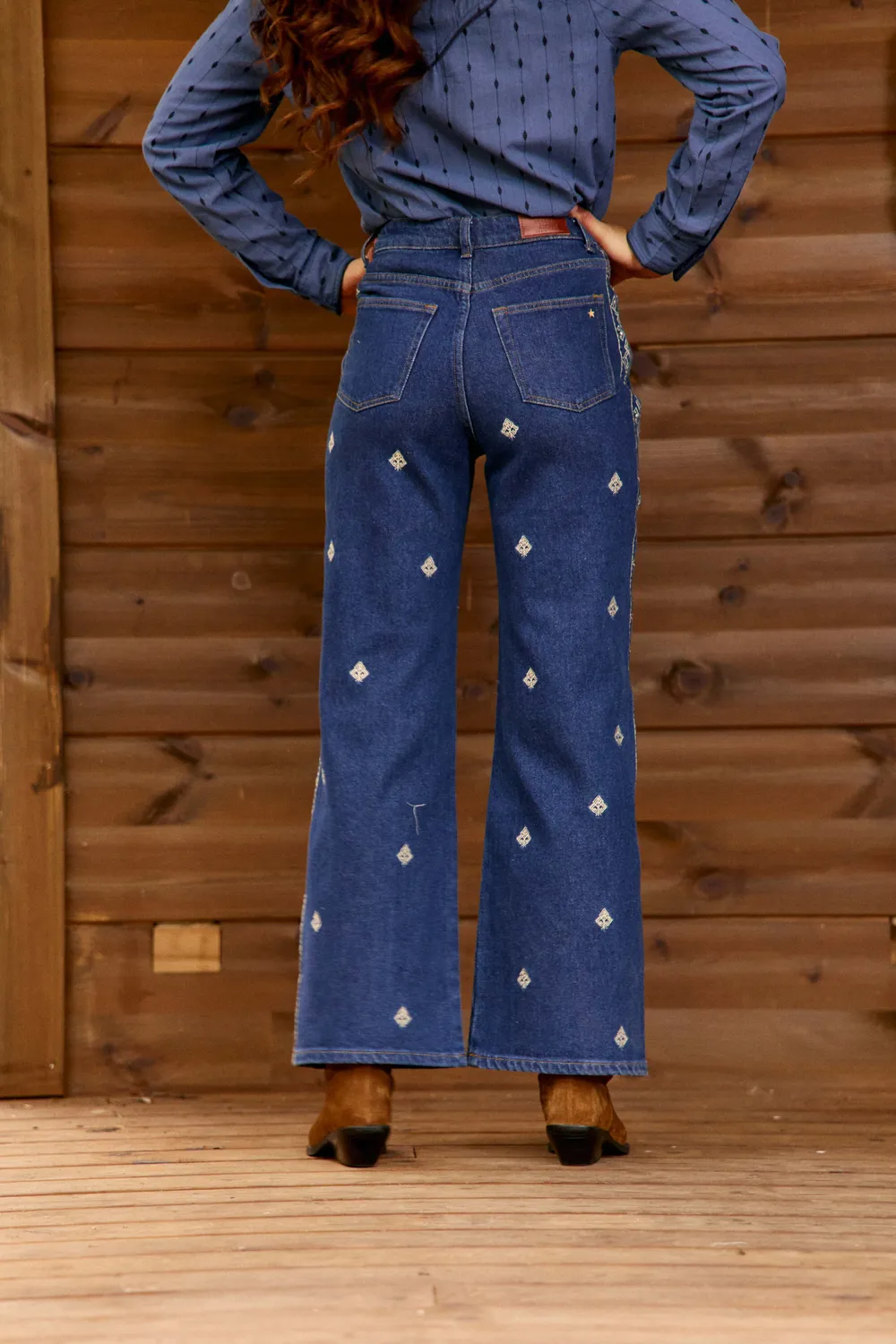 La Petite Etoile Zephyra rechte jeans 94-wash met borduursel