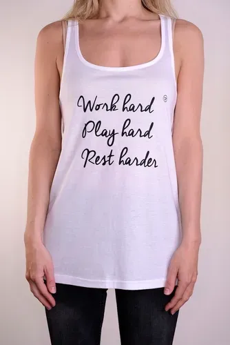 LOVEDRUNKY Work hard Play hard Rest harder tanktop wit