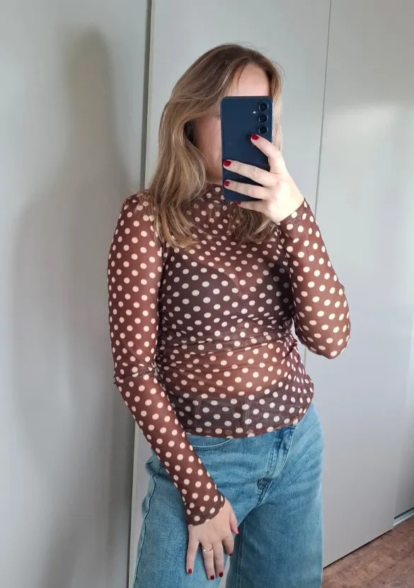 LOVEDRUNKY Mesh Top Polkadot top bruin stippen