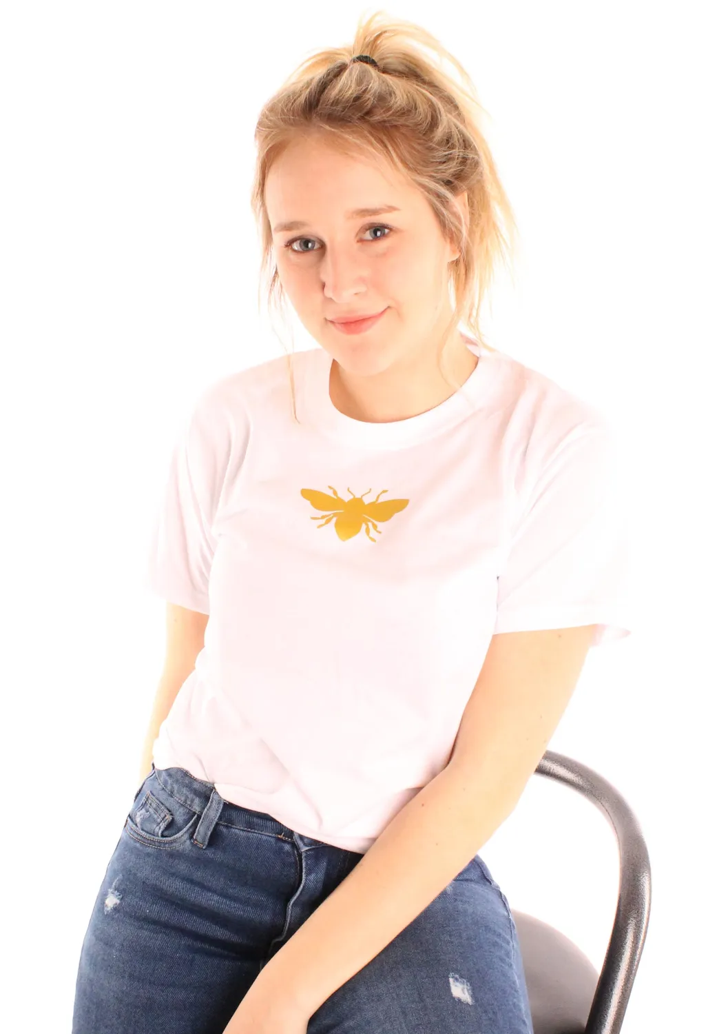 LOVEDRUNKY Bee T-shirt wit met gouden bij