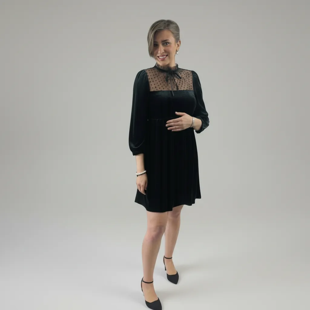 Tatyana Penelope Mini Dress jurk zwart fluweel tule