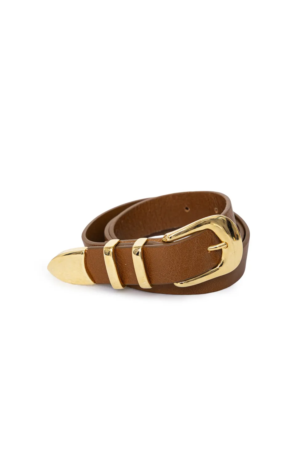 La Petite Etoile Anais leren riem camel gouden gesp
