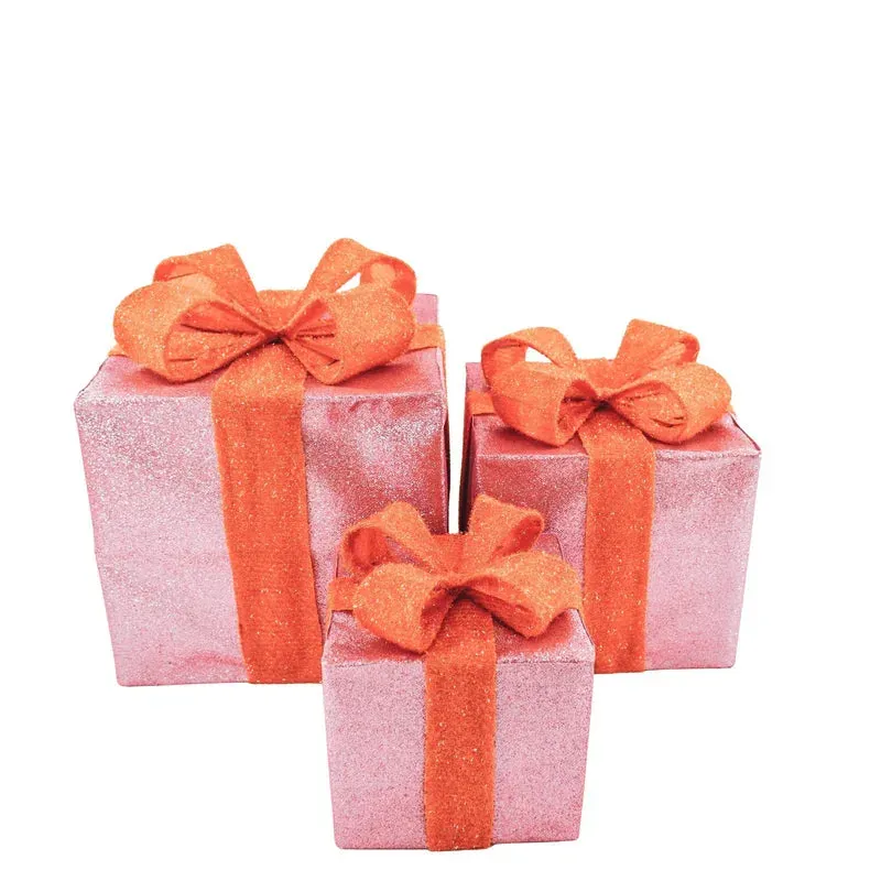 Amiek Kerst LED lamp cadeau set 3 oranje roze