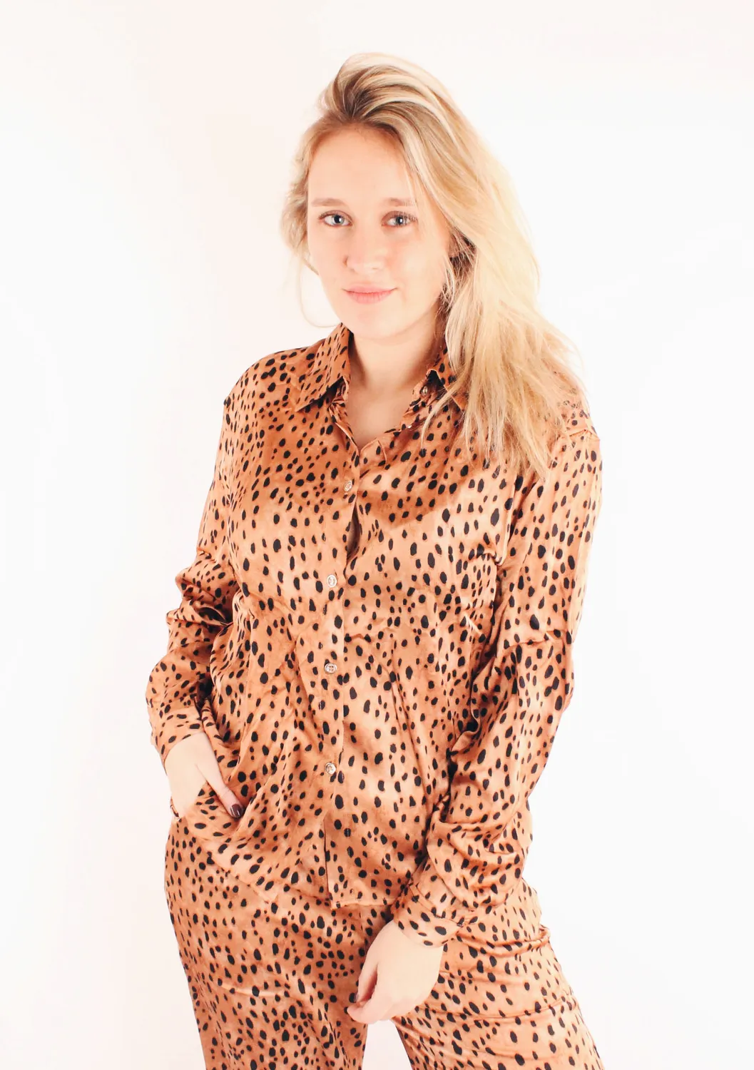 LOVEDRUNKY Cheetah Dots blouse bruin animalprint