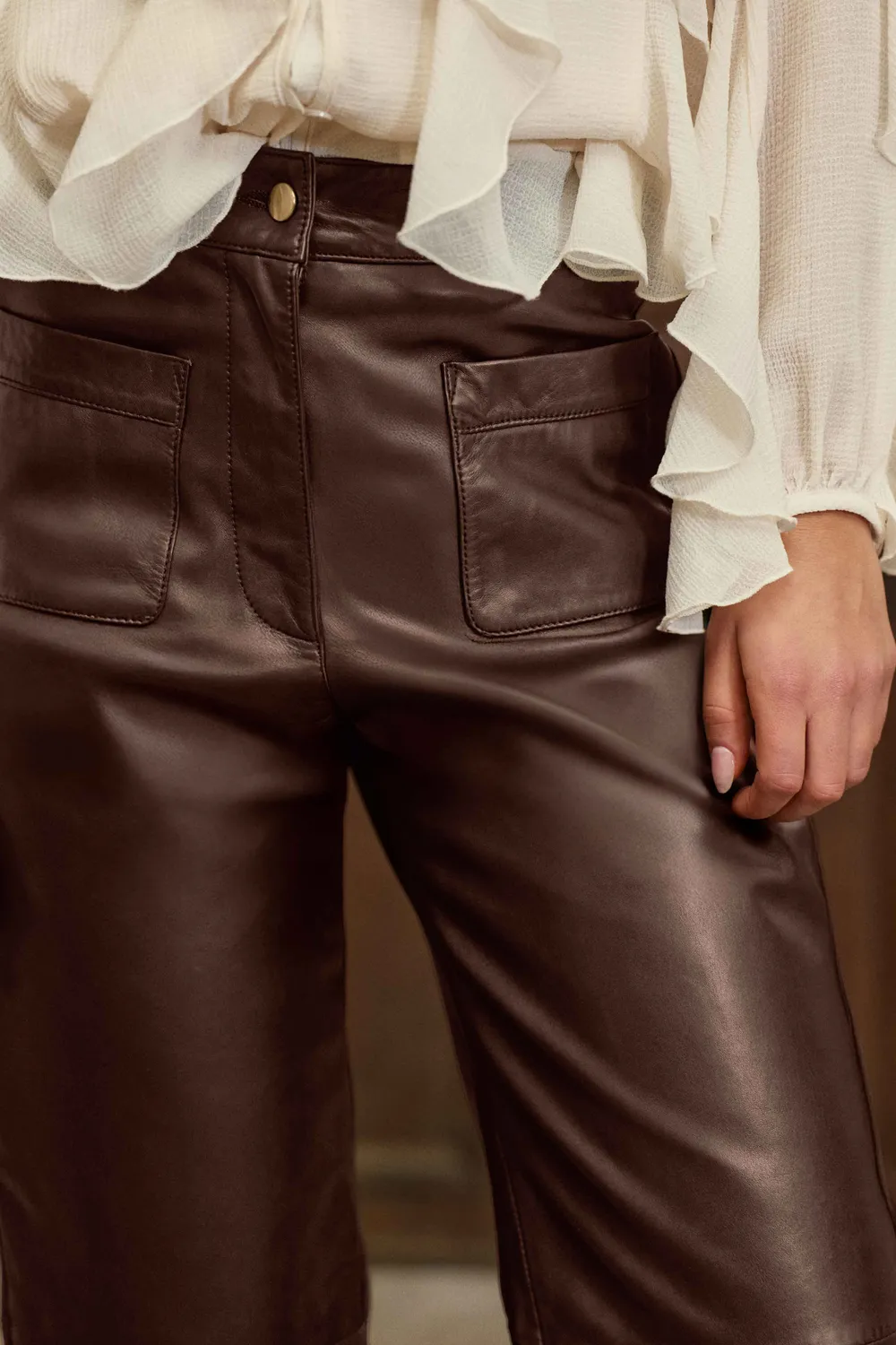La Petite Etoile Atlanty leren broek wijd bruin