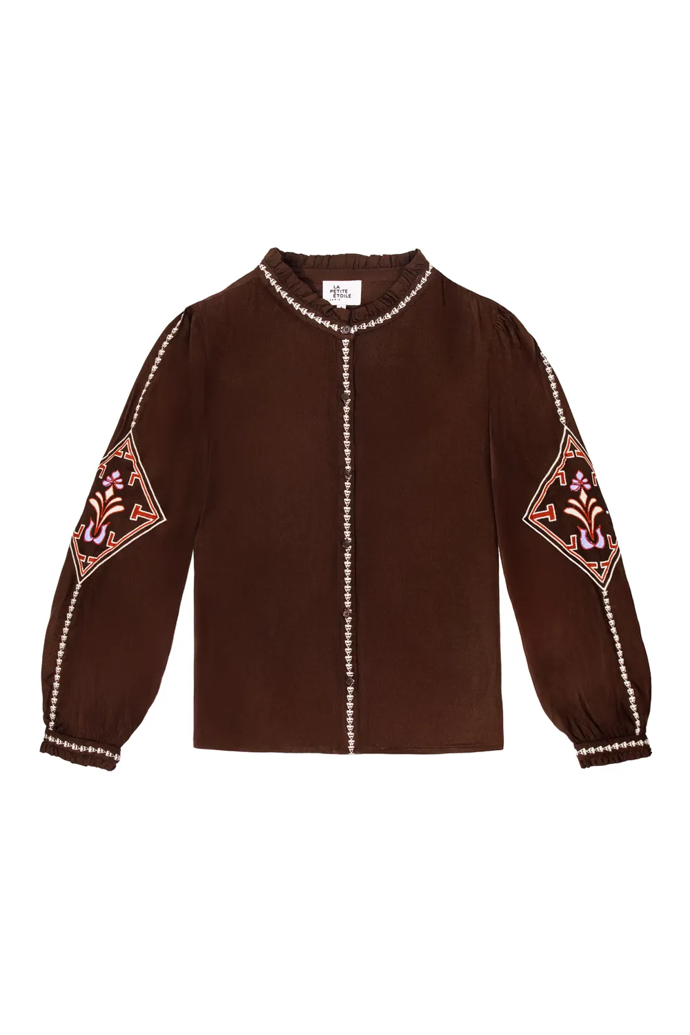 La Petite Etoile Bina blouse bruin volants borduursel