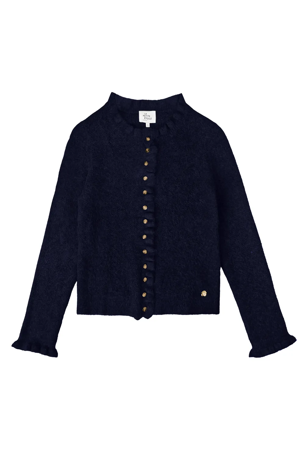 La Petite Etoile Mudya vest marine gebreid met knopen