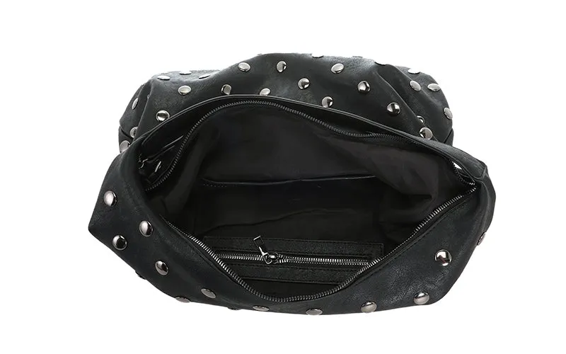 Amiek Veneto schoudertas zwart studs 45 cm