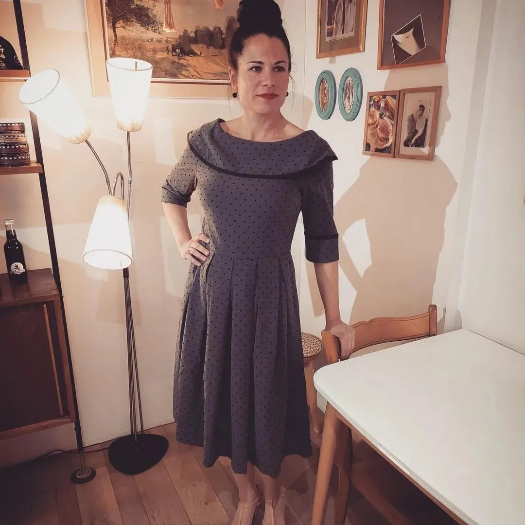 Tatyana Ice Coffee Circle Dress jurk L stippen