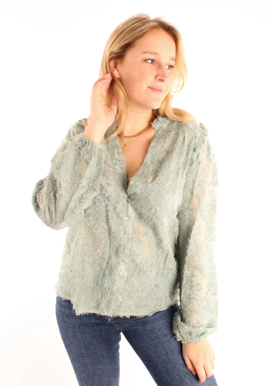 LOVEDRUNKY Feather Blouse Groen Bloemendessin