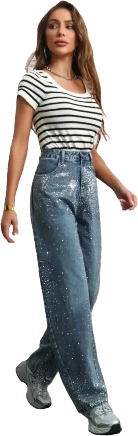 Amiek Wide Leg Balloon Strass jeans blauw