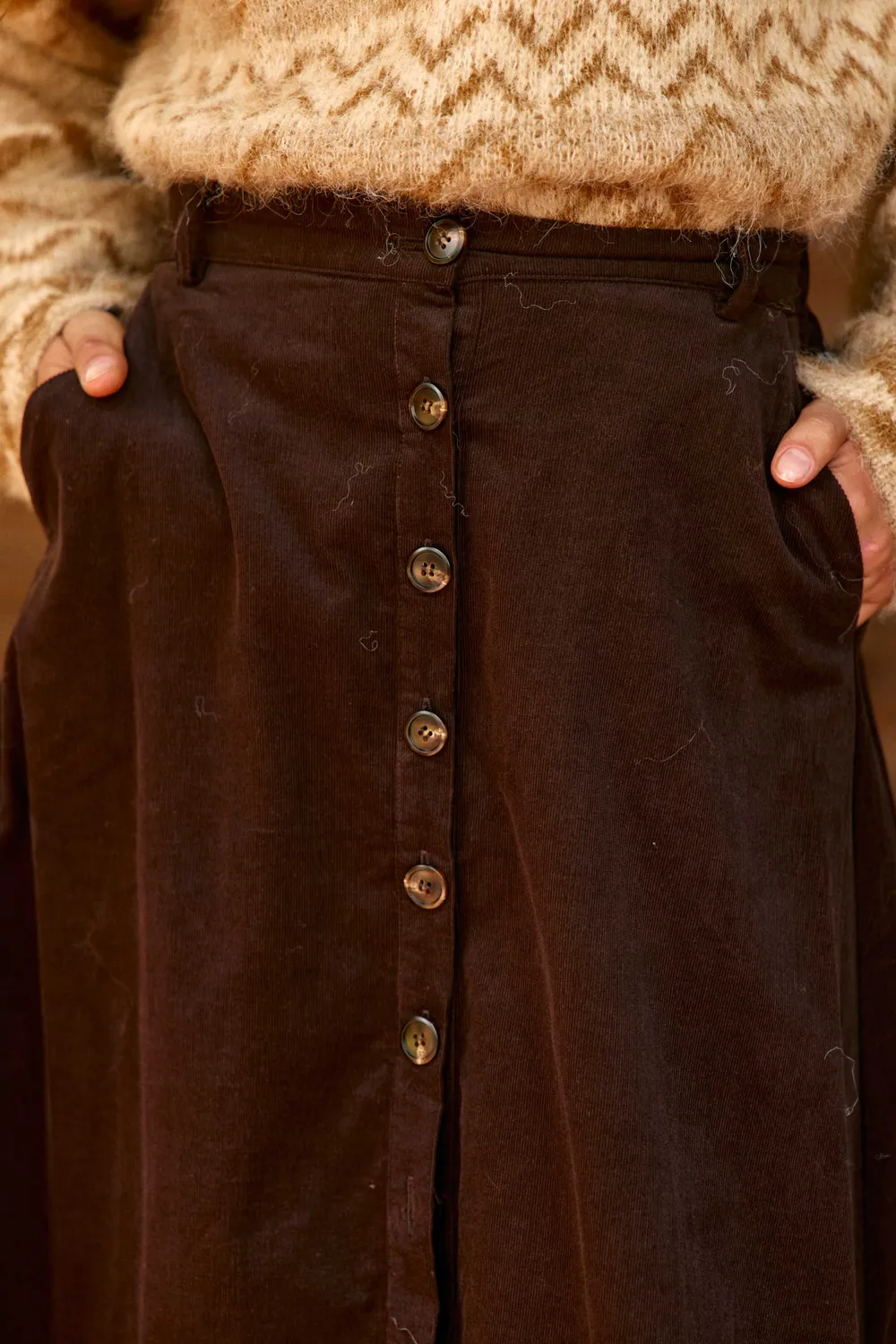 La Petite Etoile Jael midi rok bruin ribfluweel