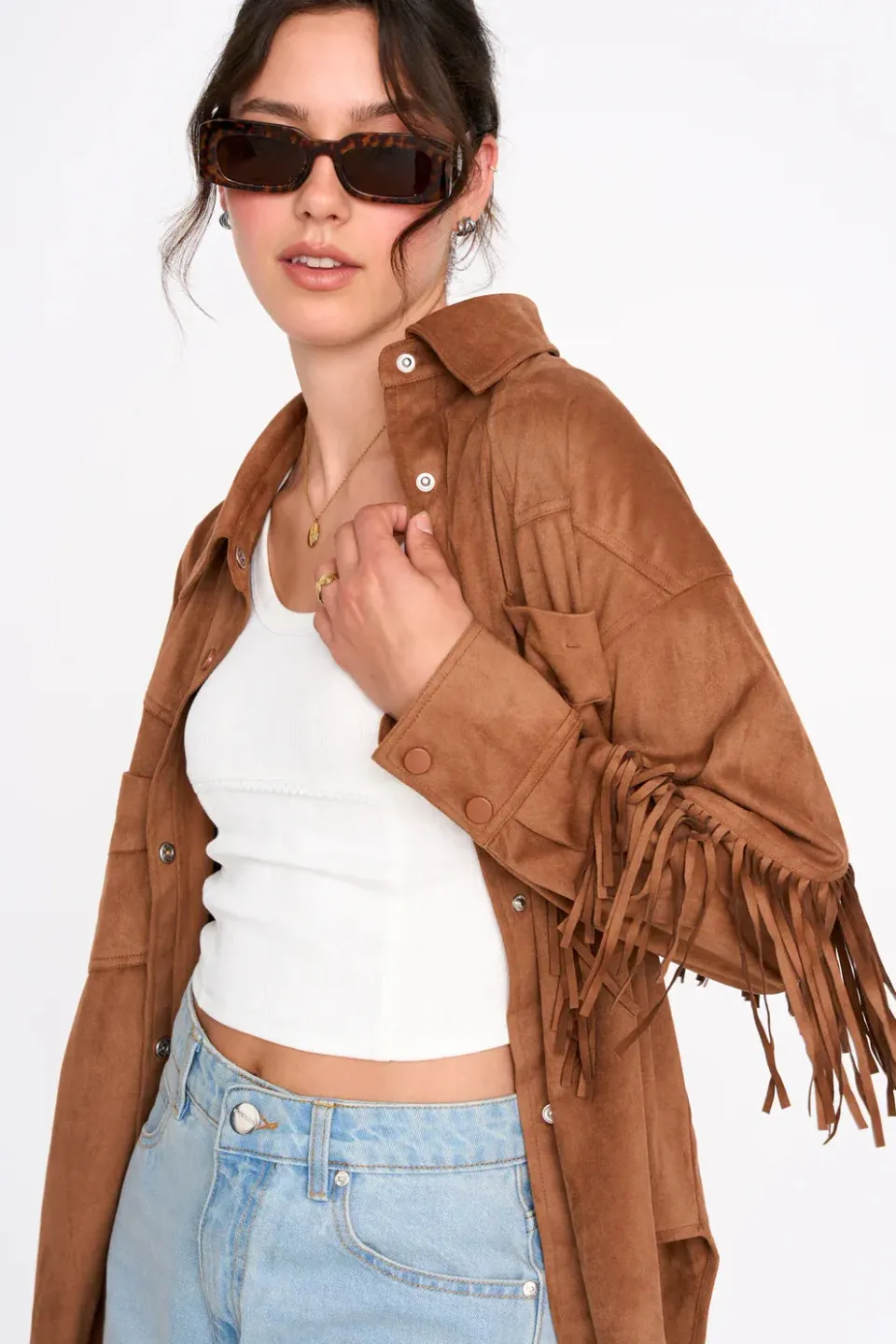 Amiek 24c Blouse Western camel vegan leer