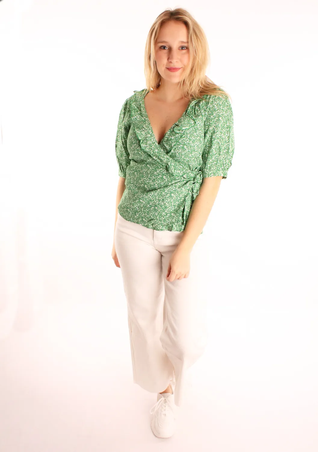 LOVEDRUNKY Blouse Overslag groen bloemen