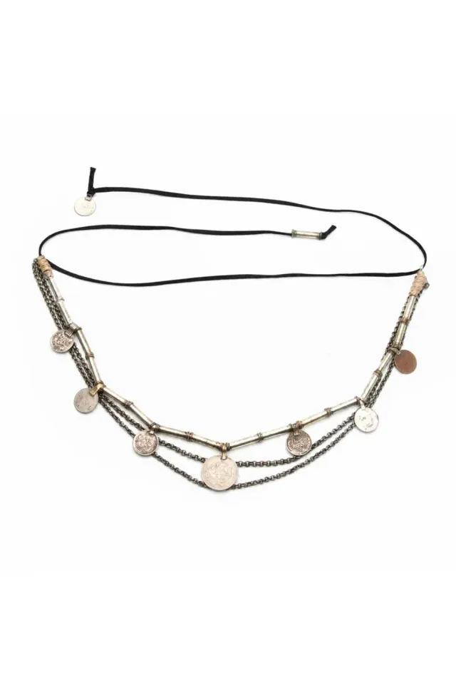 Amiek Salome Short Belt ketting zwart verzilverd