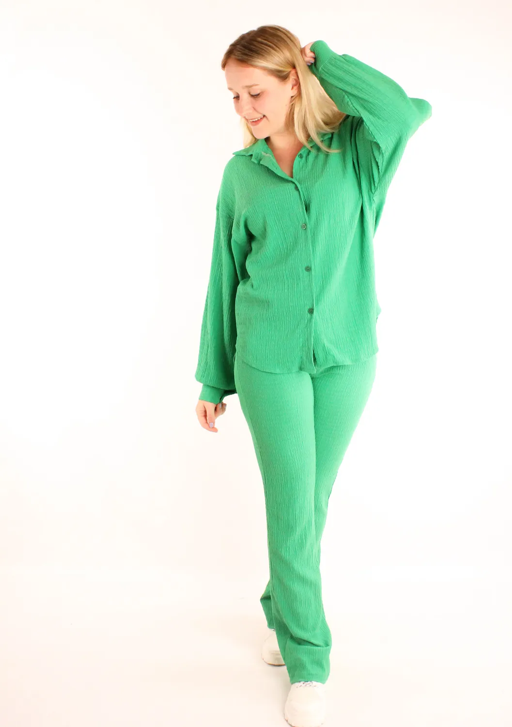 LOVEDRUNKY Coco broek groen flared hoge taille