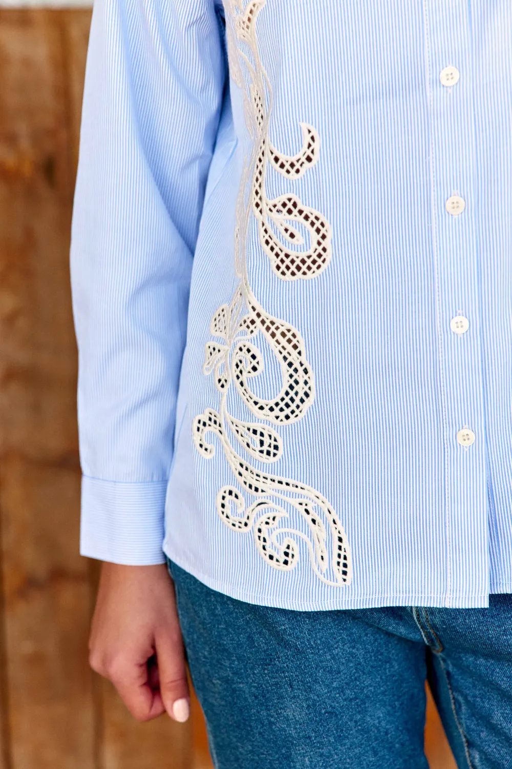 La Petite Etoile Clema blouse ecru blauw borduur