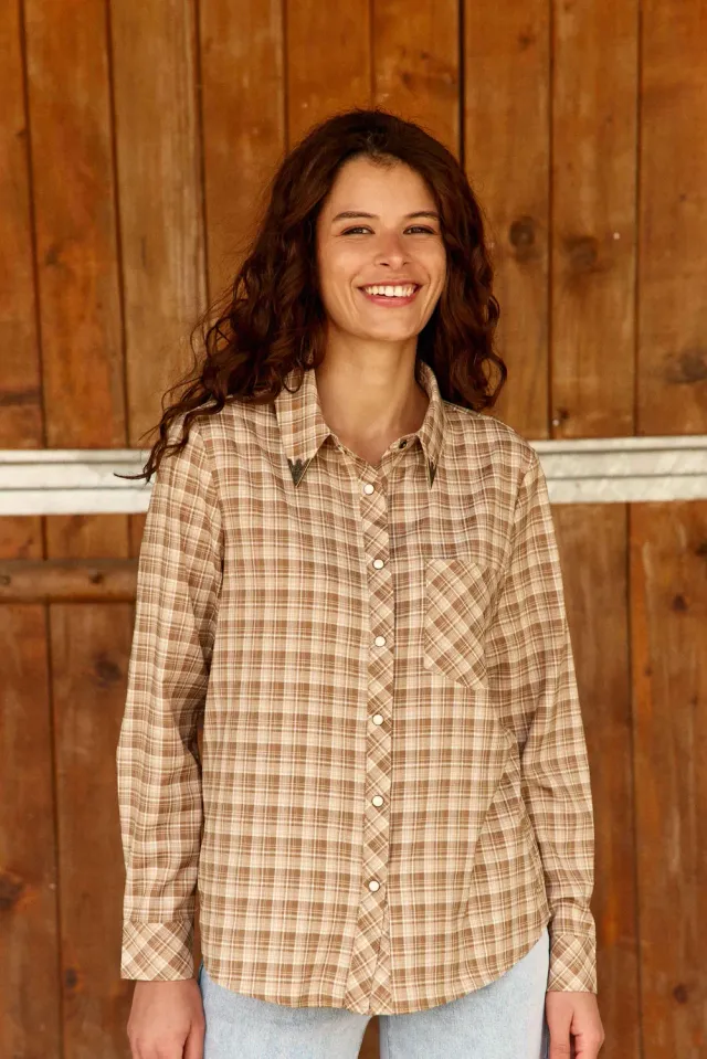 La Petite Etoile Claudia blouse ecru-beige ruit borduursel