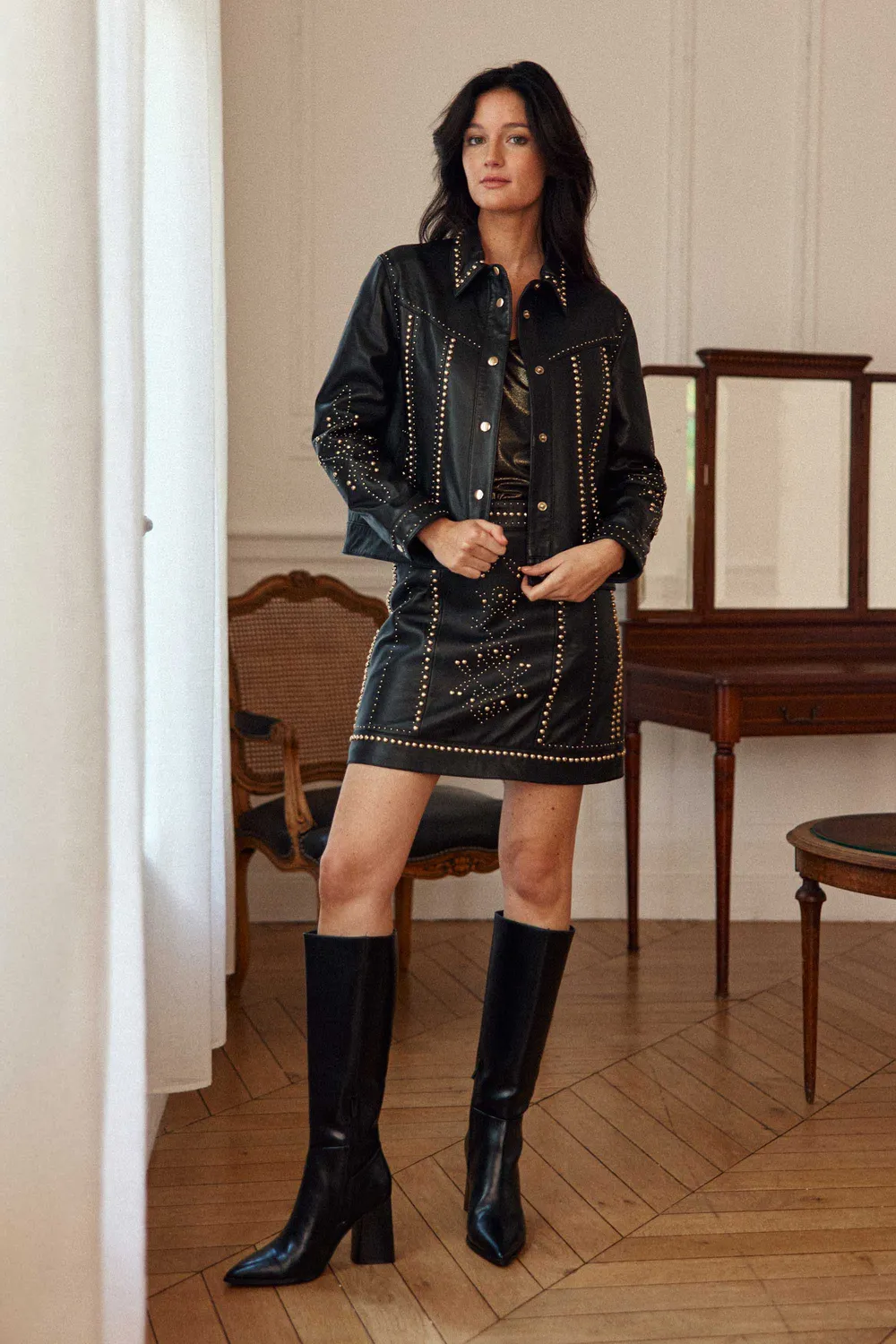 La Petite Etoile Fill rok zwart leer kort studs