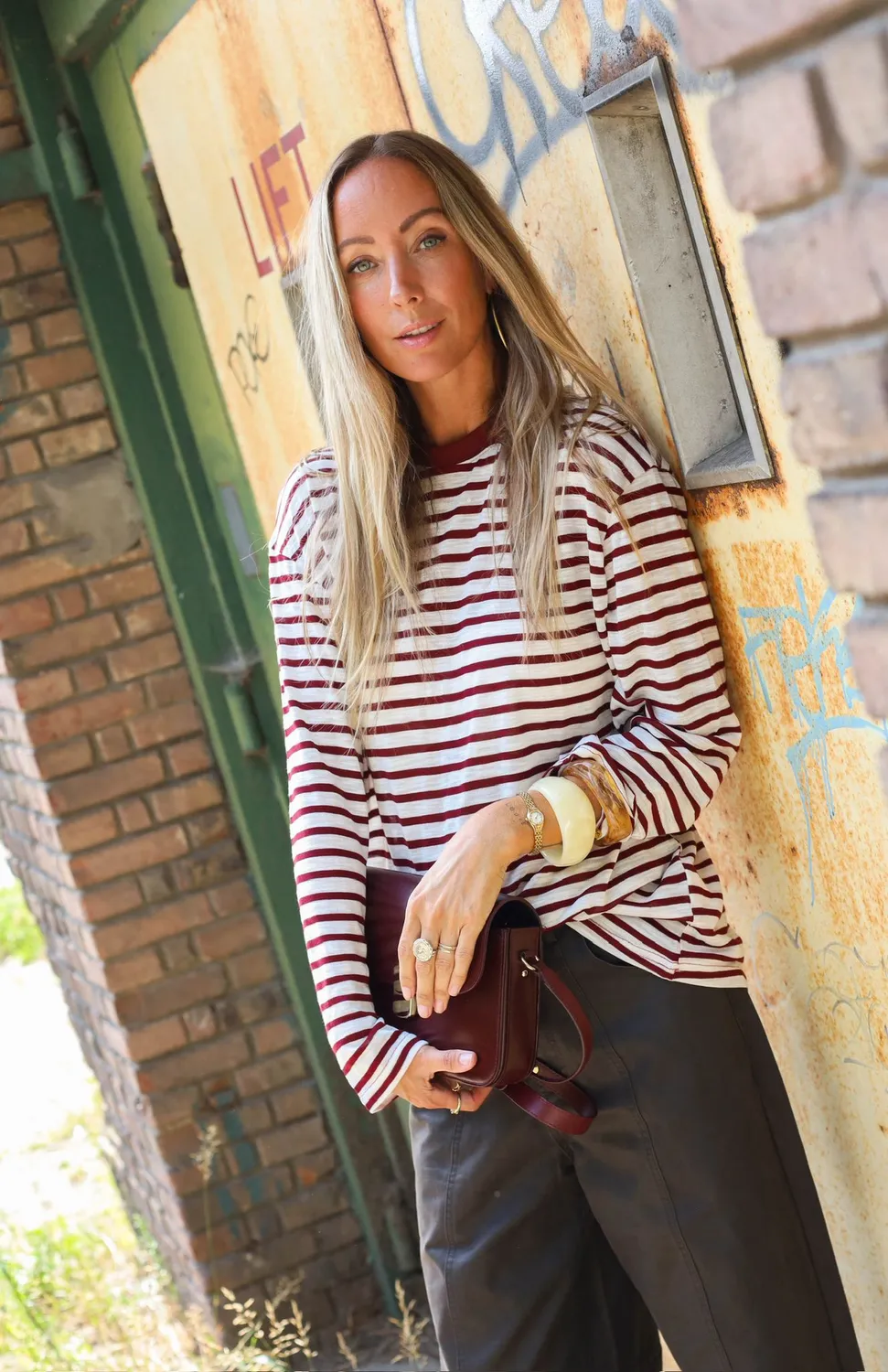 Amiek Viv Striped longsleeve bordeaux wit transparant