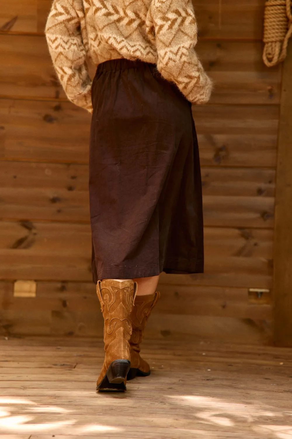 La Petite Etoile Jael midi rok bruin ribfluweel
