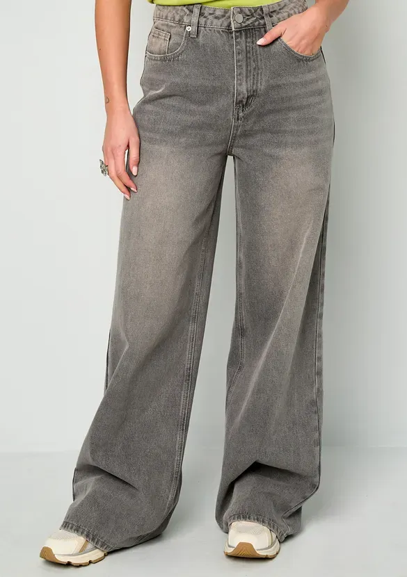 LOVEDRUNKY Wide Leg jeans grijs high waist