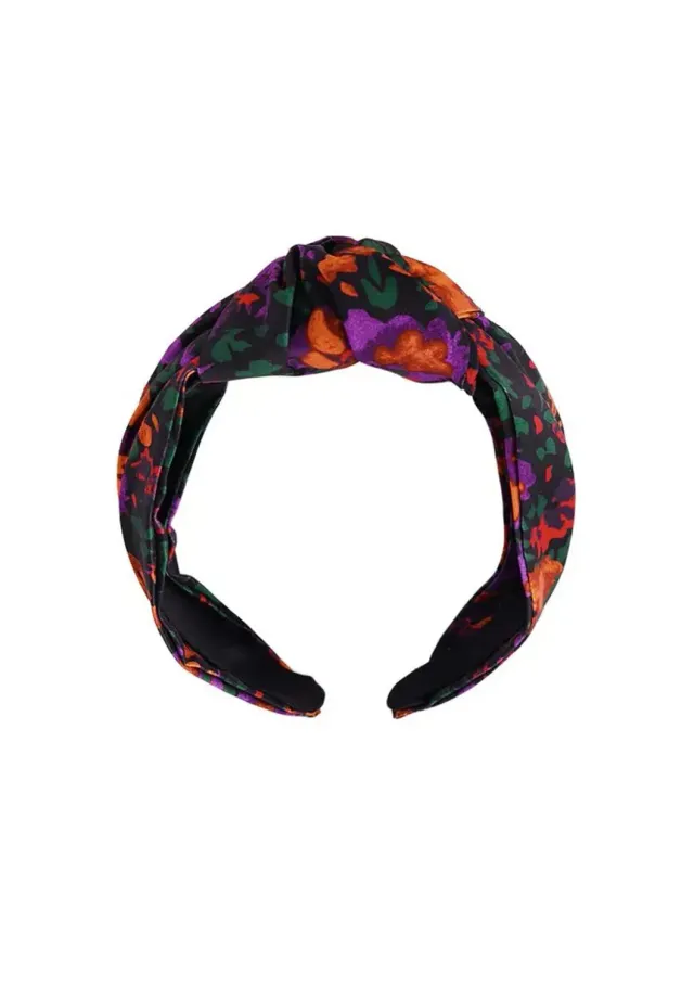 LOVEDRUNKY Flower haarband zwart bloemenprint knoop