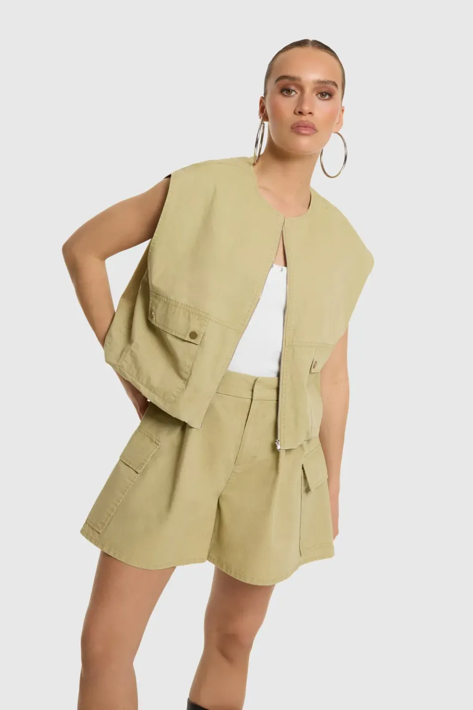 Amiek Noa cargo gilet sand katoen