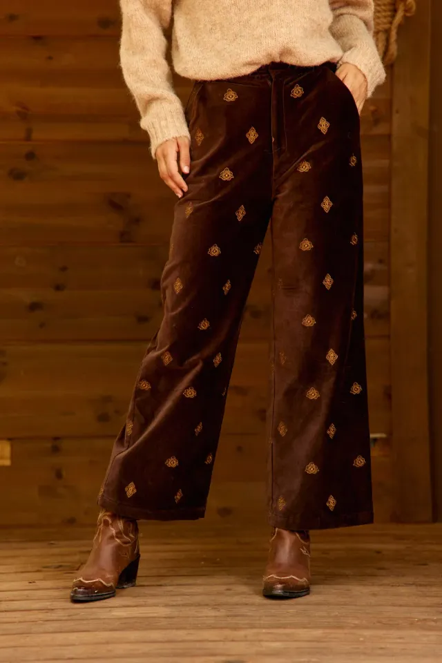 La Petite Etoile Phelia broek bruin geborduurd fluweel
