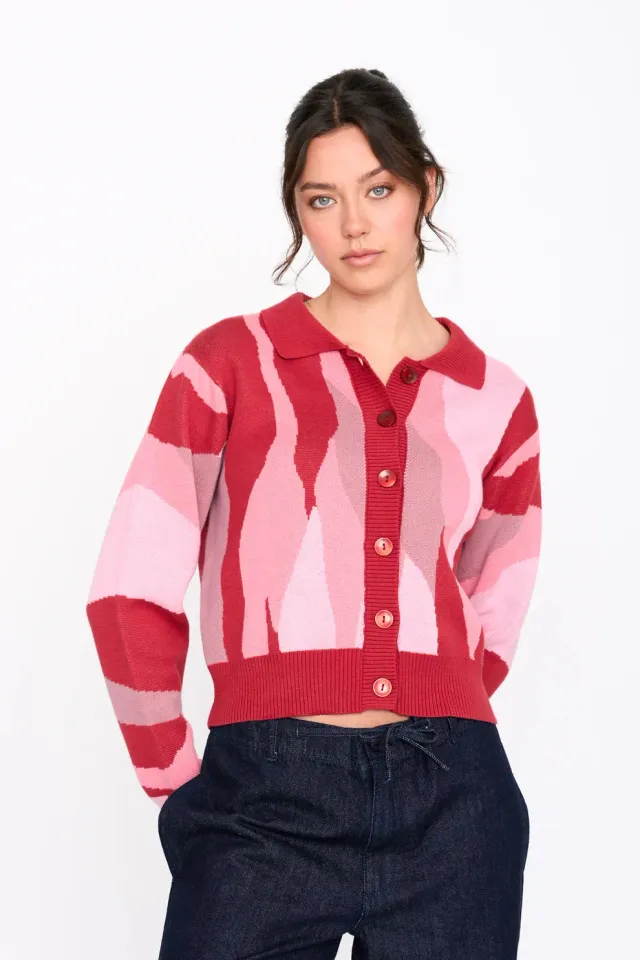 Amiek 24C Bobby Vest rood roze gebreid